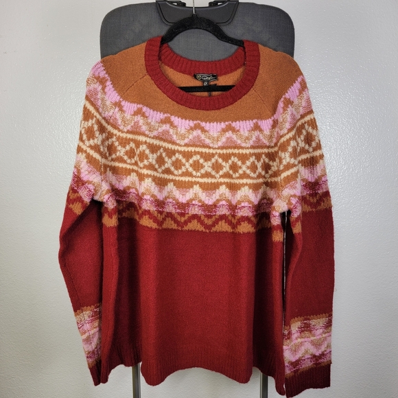 DG2 by DianeGilman Women's Intarsia Fair Isle Pullover Sweater Rhubarb Size 2X - Picture 1 of 6